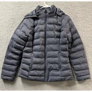 Time & Tru Kids Puffer Coat Gray S 4/6 Detachable Hood Insulated
